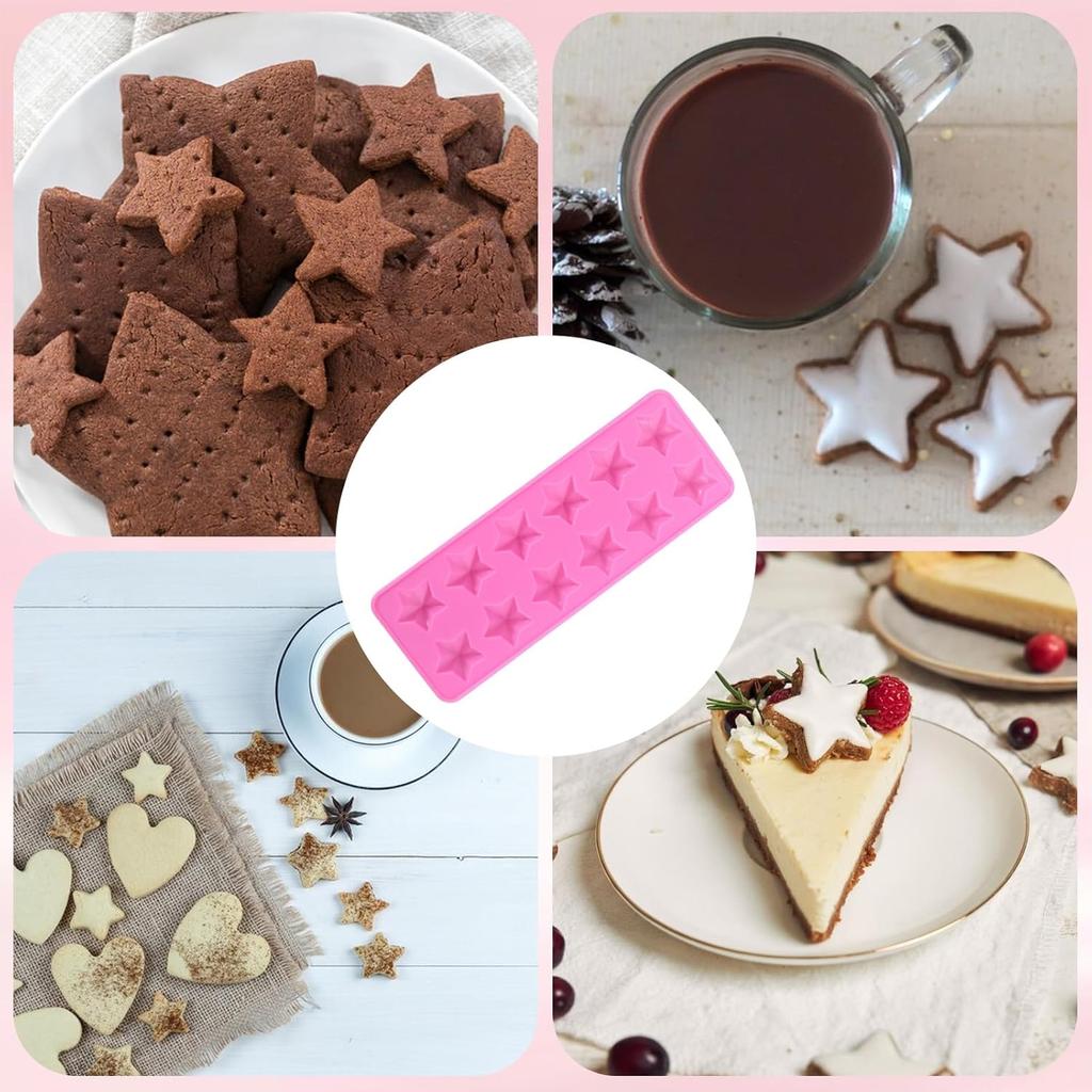 12 Cavities Star Chocolate Mold, Reble Five Pointed Star Silicone Mold Fun Shaped Chocolate Molds Silicone Square Molds for Making Chocolates Ice