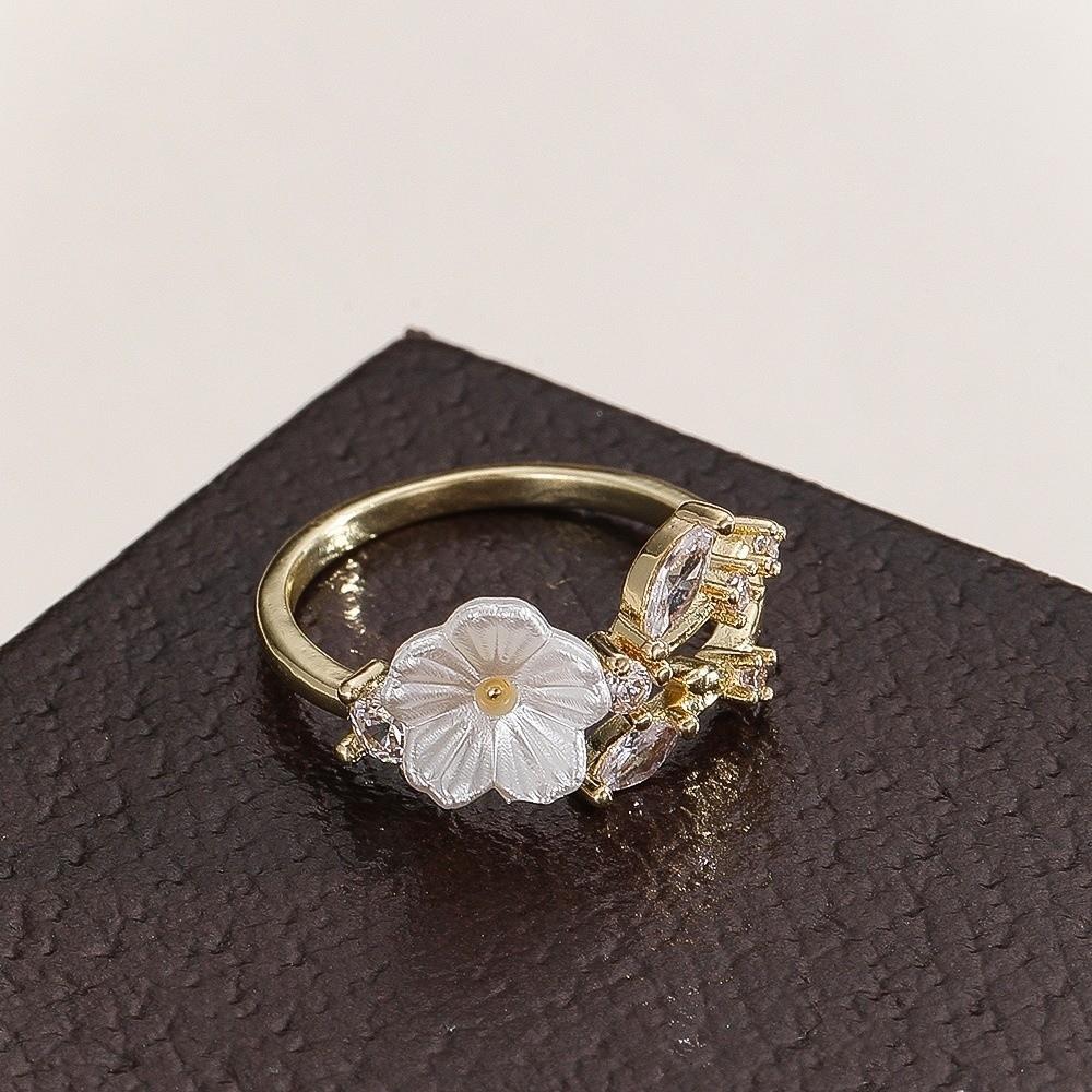 Wedding Flower Crystal Ring Adjustable Zircon Ring Delicate Flower Opening Ring  Gifts