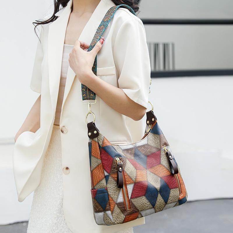 Retro Single Shoulder Crossbody New Color Collision Middle-aged Large-capacity Handbag Tote Women's Bag
