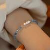 Gradient Blue Aquamarine Beaded Bracelet – Gold Accent Natural Stone Boho Bracelet for Women, Dainty Gift Jewelry