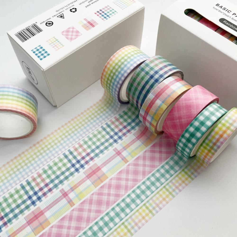 6Rolls/box Kawaii 6 Colors Plaid Washi Tape DIY Handbook Wrapping Paper Stickers