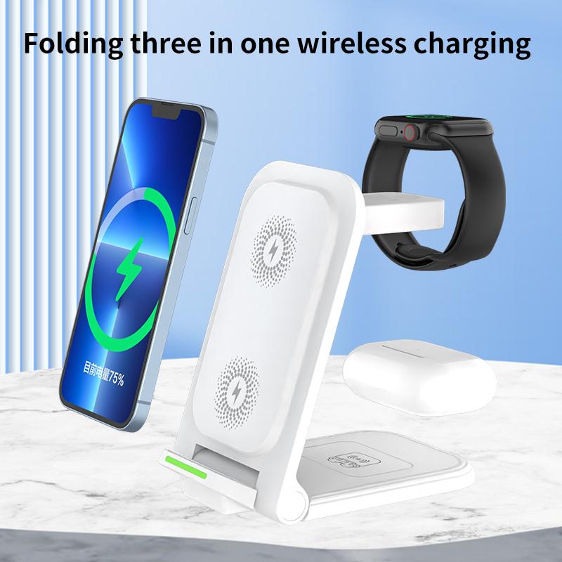 3 In 1 Foldable Wireless Charger Stand For iPhone 16 15 14 13 12 IWatch 1-9 AirPods 3/2 Fast Charging Station Phone Mount Holder