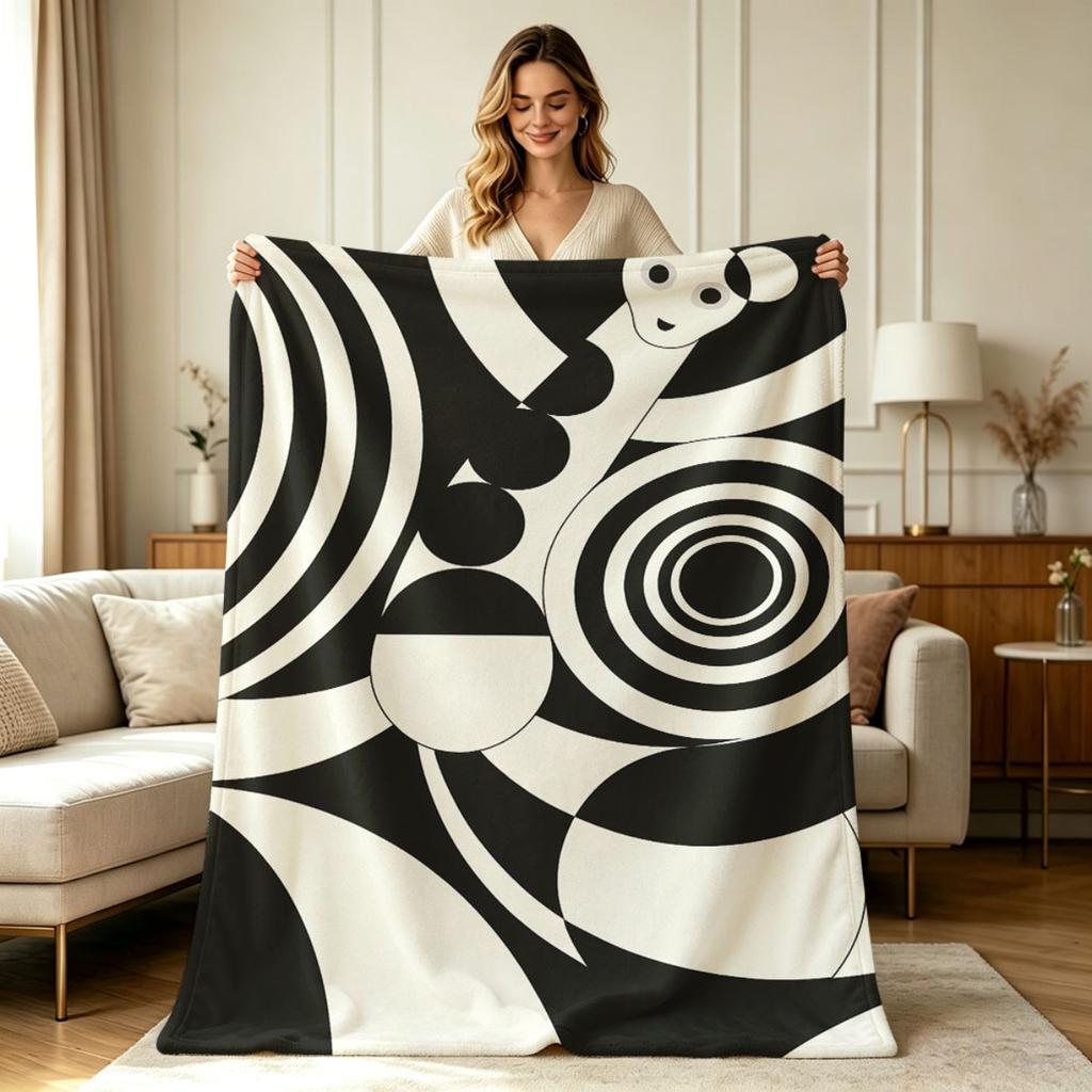 All Season Soft Flannel Blanket with Abstract Geometric Animal Print for Sofa Couch Bed Office Living Room Warm Lightweight Cozy Throw Blanket for Fou