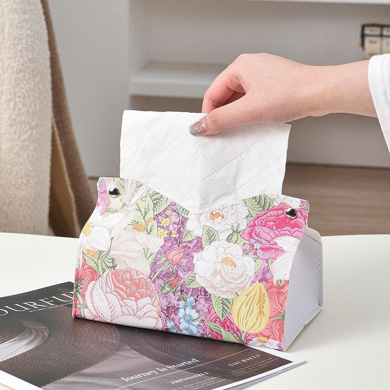 1pc Tissue Box for Home Living Room Tissue Holder Vintage PU Leather Light Luxury Oil Painting Paper Towel Cover Napkin Dispenser