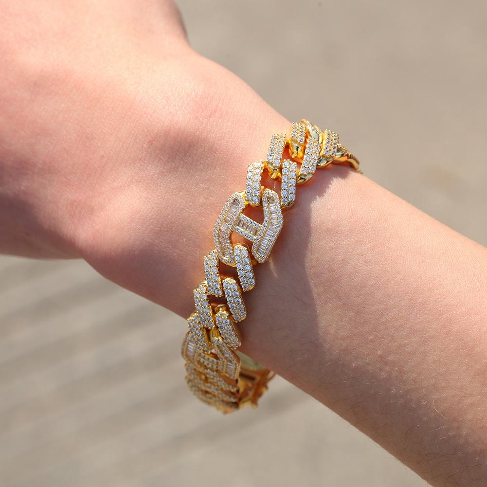 New Hip Hop Gold Jewelry Gold Silver Zircon Cuban Link Bracelet Bling Micro Zircon Bracelet Women Men Iced Out Diamond Bracelets