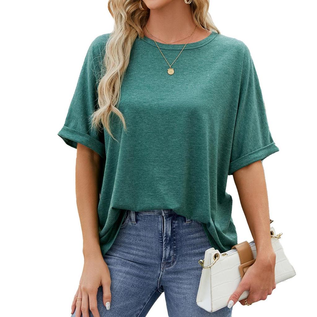 2024 European and American Plus Size Solid Color Loose Short Sleeve Round Neck Women's T-Shirt