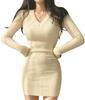 Plus Image Long Sleeve Knit Mini Off Size F Women's V-Neck Dress, White,