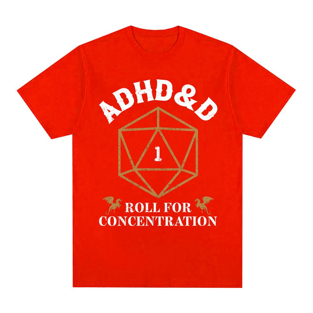 ADHD&D Würfel für Konzentration T-Shirt Lustiger Gamer Dungeons DM RPG Würfel Drache T-Shirts Unisex Baumwolle Freizeit-T-Shirts Streetwear