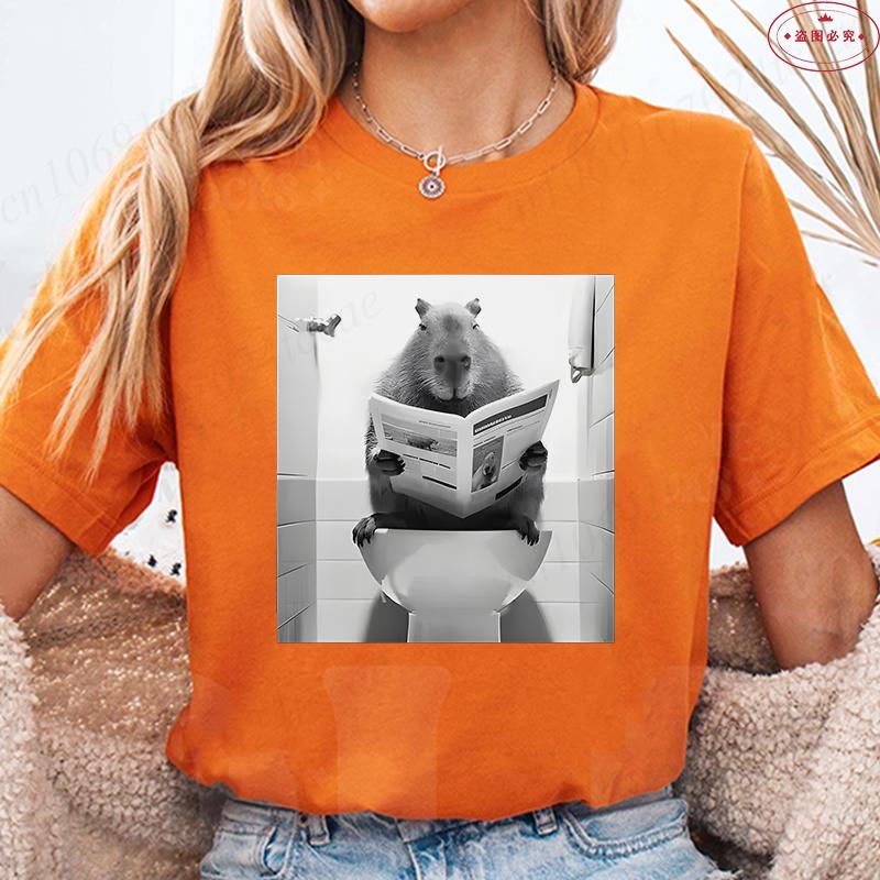

Funny Capybara Bathroom Graphic Tops for Men Women Streetwear Summer T Shirts Fashion Oversized Casual Short Sleeve Tees 4XL