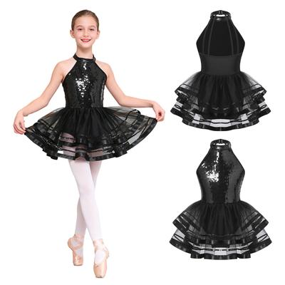 Fete Copii Rochie tutu de balet cu paiete strălucitoare Tenue de dans modern jazz Costum pentru spectacole de scenă