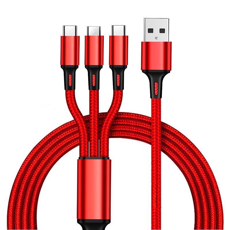 Nylon-Braided 3-in-1 Fast Charging Cable (2A) with Multiple Heads for Mobile Phones