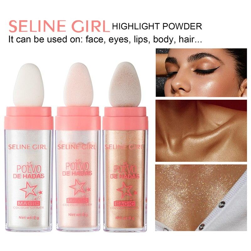 3 Colors Face Body Shimmer Highlighter Powder Shimmer Contour Blush Brighten Skin Tone Lightweight Neck Leg Makeup