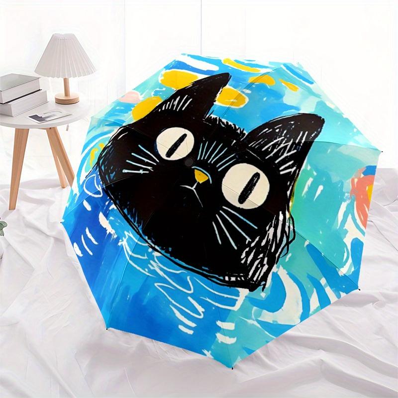 1pc Cat Watercolor Automatic Open/close Umbrella, 8-Rib Sturdy Structure, Portable Travel Umbrella, Parties, Everyday Use, 11131