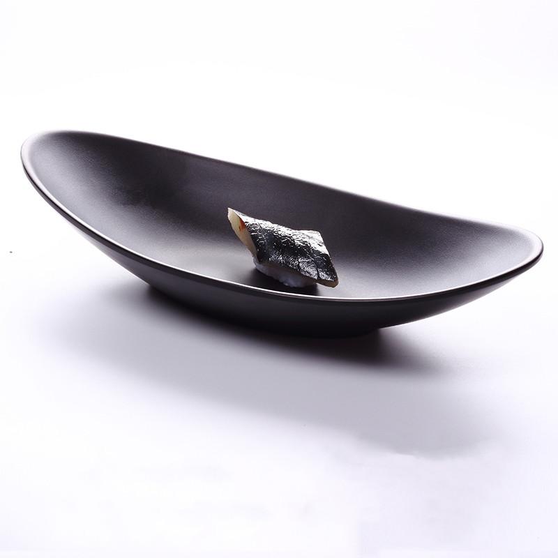 Black Frosted Oval Plastic Dinner Plate Melamine Tableware Picnic Barbecue Plate Snack Plate Sushi Plate Creative Tableware
