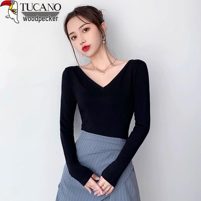 Women s V-Neck Long Sleeve Slim Fit Base Layer T-Shirt L