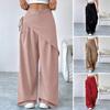 Women Long Pants, Oversized Wide Leg Trousers with Apron Decor, Pure Color Elastic Waist Casual Pants for Daily Commuting Wear