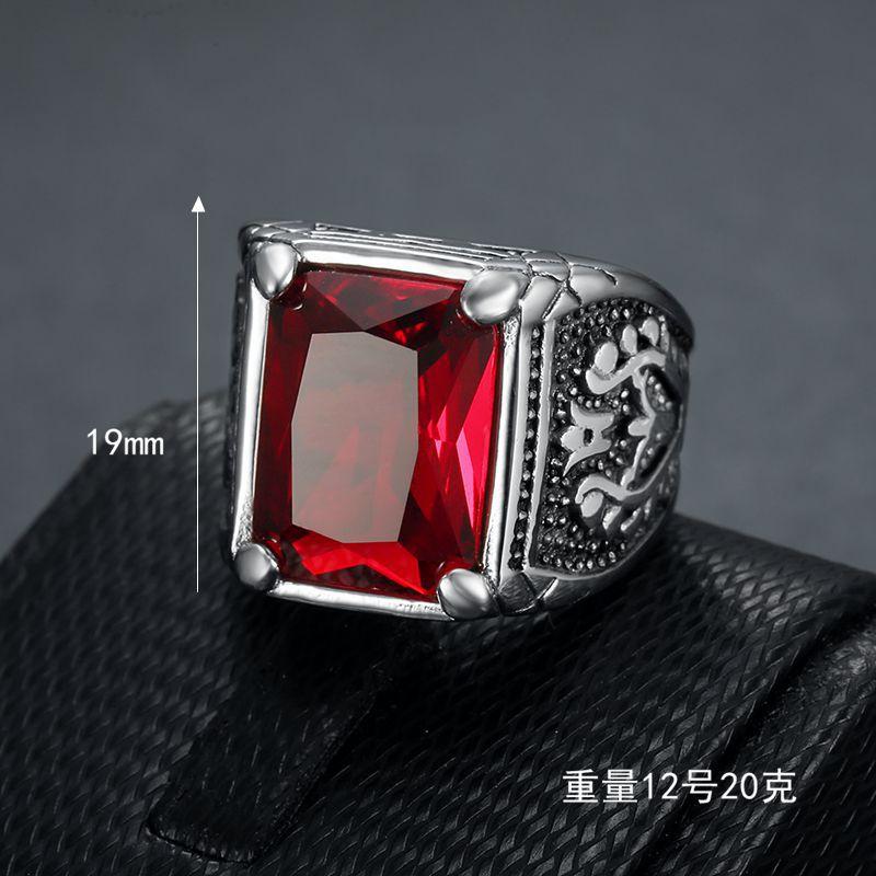 Size 7-15 Punk Retro Stainless Steel Ring with Natural Stone Mens Rock Jewelry Never Fade Signet Ring