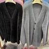 Mink Cashmere V-Neck Knit Cardigan: 2026 Spring/Autumn Korean Style Loose Sweater Coat for Women