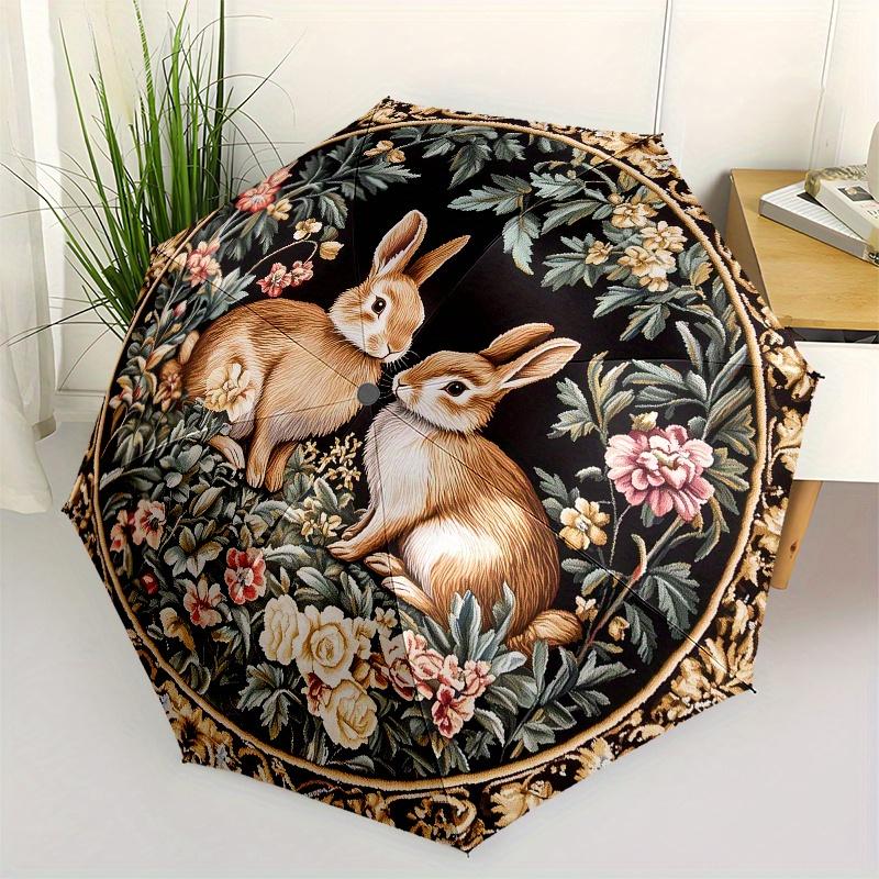 

Rabbits, Tapestry themed Eight rib Automatic Folding umbrella Is Suitable for Both Men and Women, Making It A Perfect Christmas and Valentin