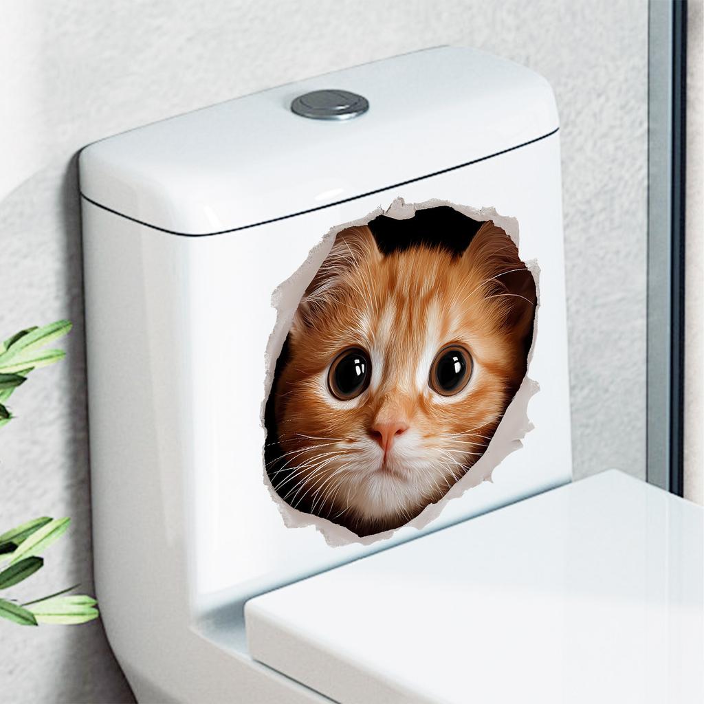 Naklejka na toaletę dla kota 3D Przebijająca ścianę Samoprzylepna Usuwalna do Łazienki Wystrój Domu
