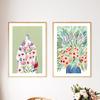 Tulip Violets Vase Woman Coat Flower Light Green Abstract Poster Aesthetics Prints Wall Art Painting On Canvas Living Room Decor No Frame