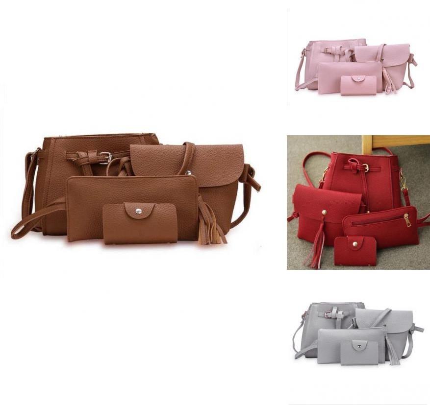Elegant 4pcs Women Lady Handbag Set In Premium Pu Leather With Adjustable Strap