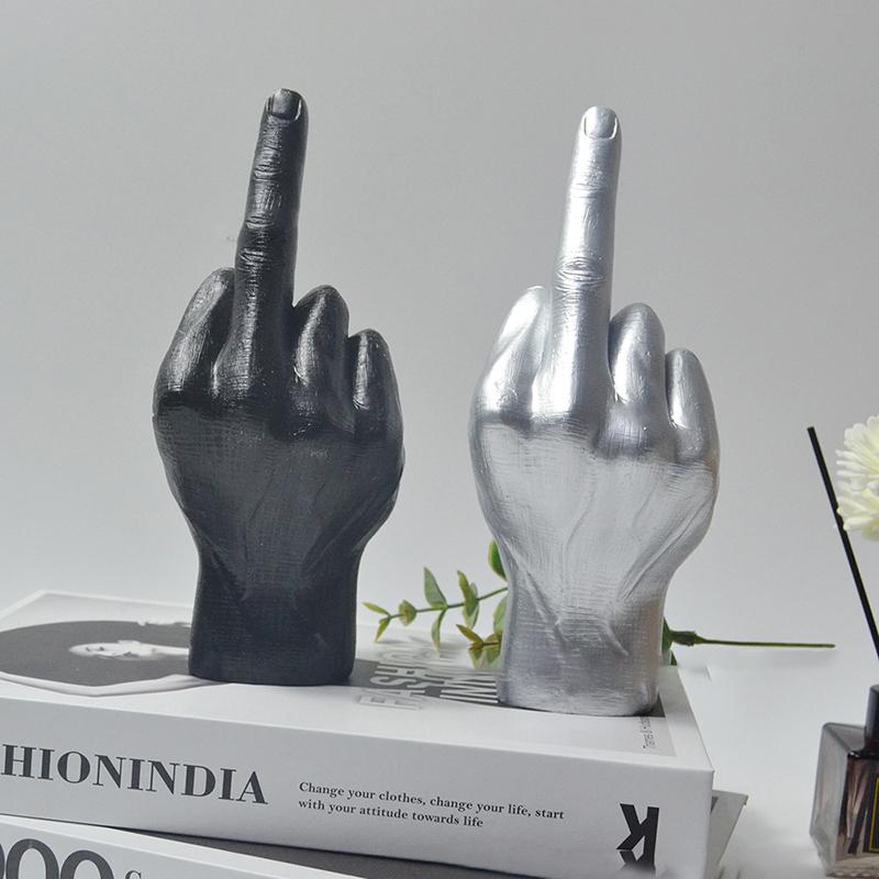 1Pcs Modern Nordic Style Creative Middle Finger Statue Resin Craft Sculpture Flower Potted Plant Home Garden Decoration
