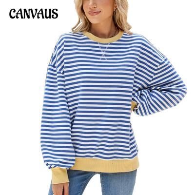 Maglioni da Donna Taglie Forti Autunno e Inverno a Righe Girocollo a Contrasto Colore Larghi a Maniche Lunghe