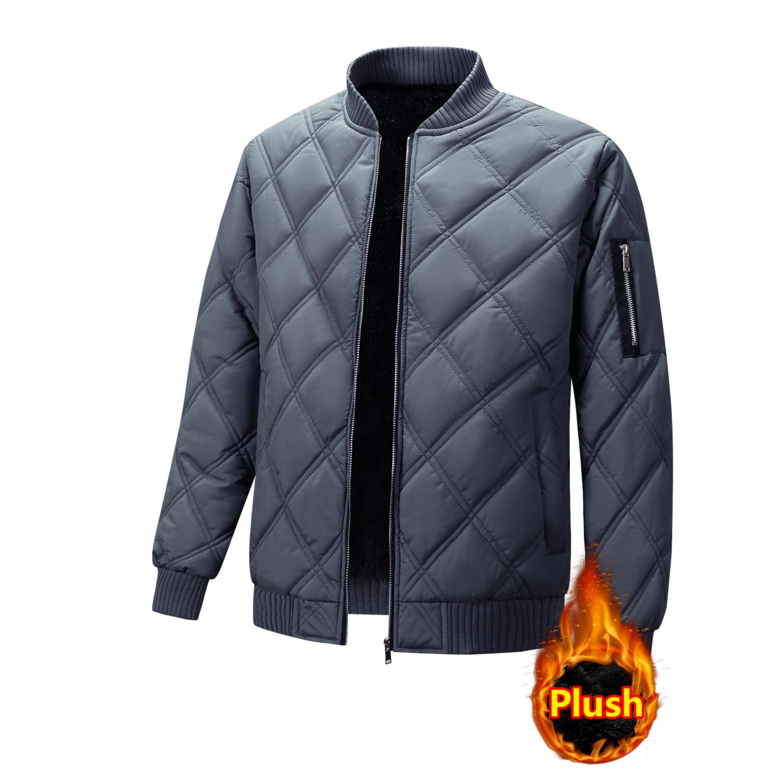 

Мужская хлопковая куртка с зимним воротником-стойкой и толстым флисом для тепла, куртка с ромбовидным узором для мужчин XXXL