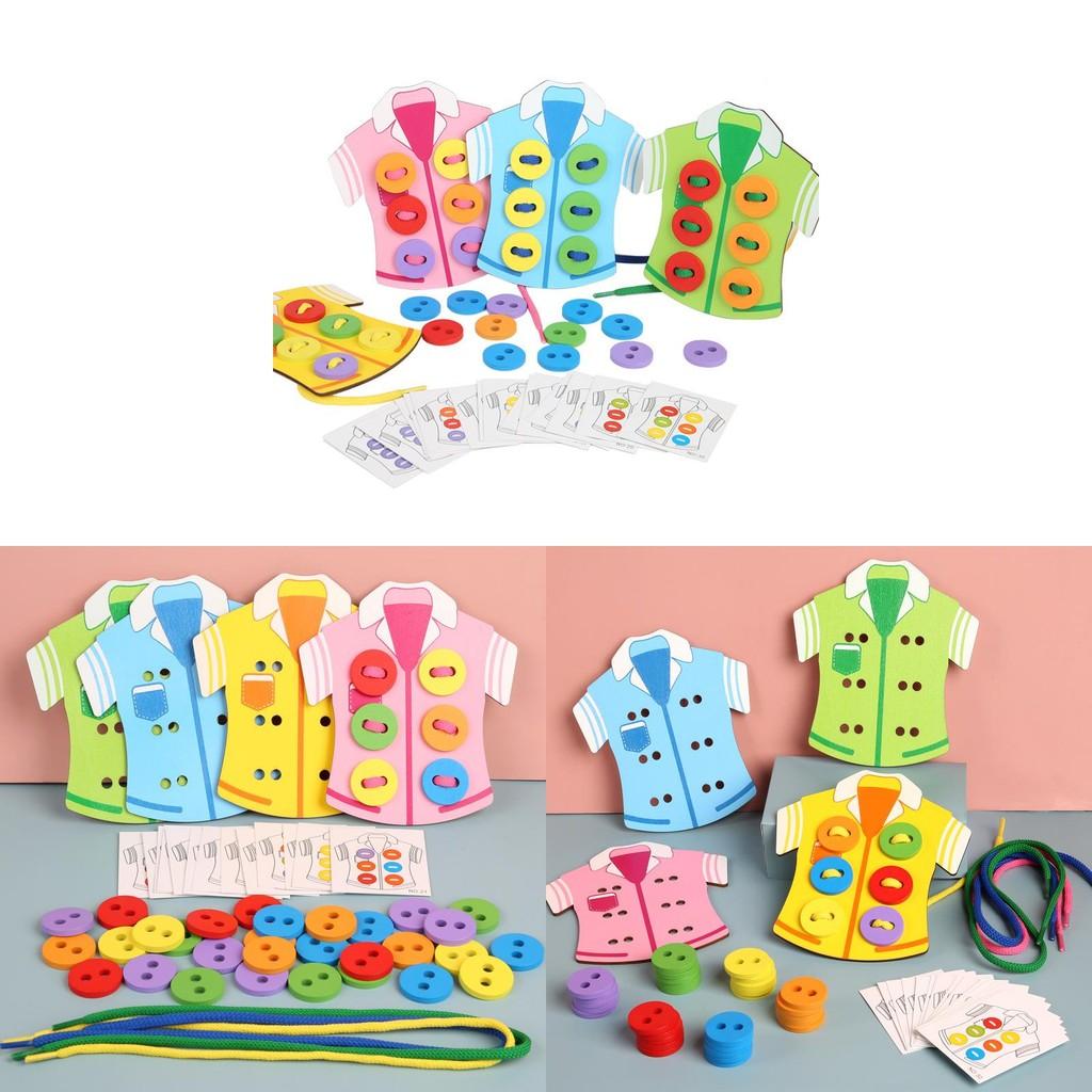 Threading Ropes Wooden Clothes Educational Hand Eye Coordination Toy For Kids