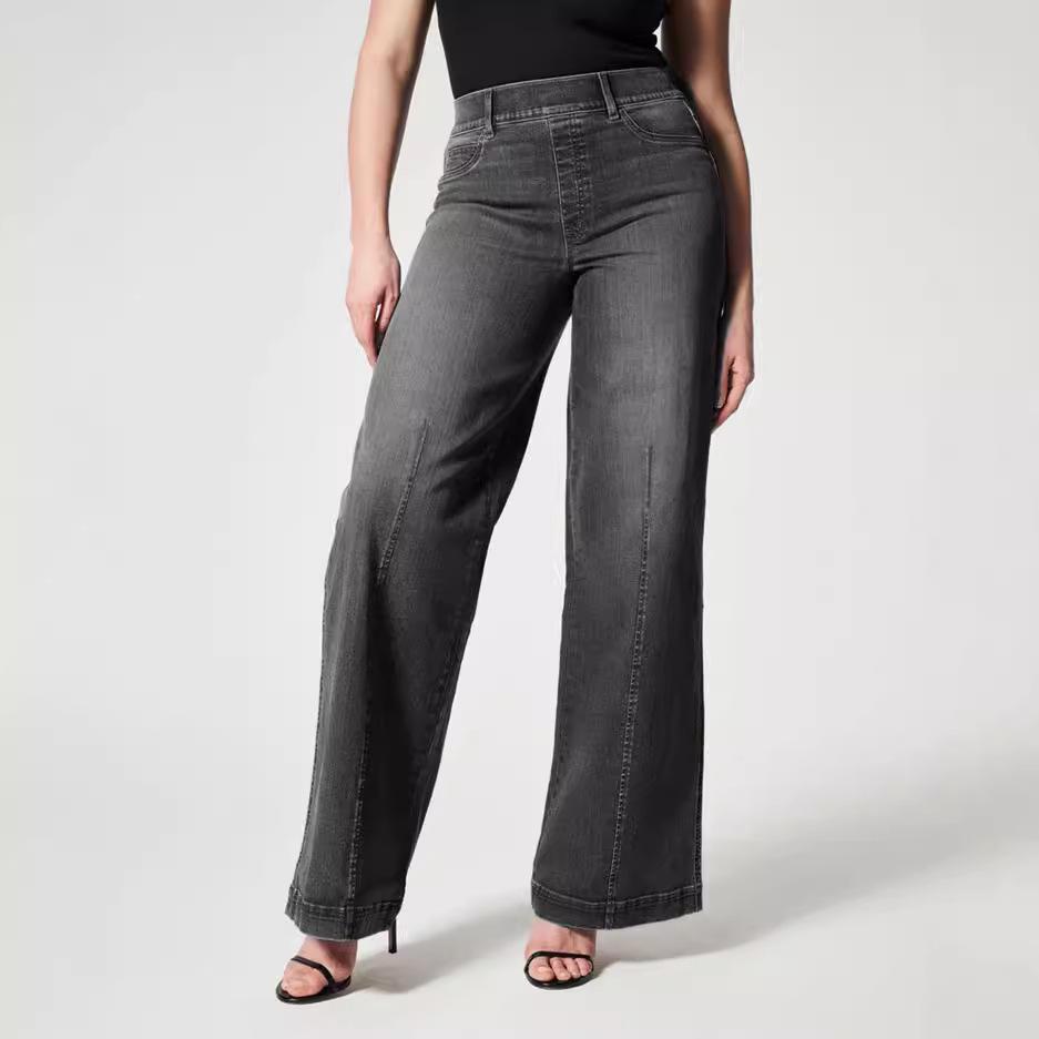 Pantaloni di Jeans da Donna Casual, alla Moda, Larghi e Comodi, a Gamba Dritta, Vita Media, Monocolore