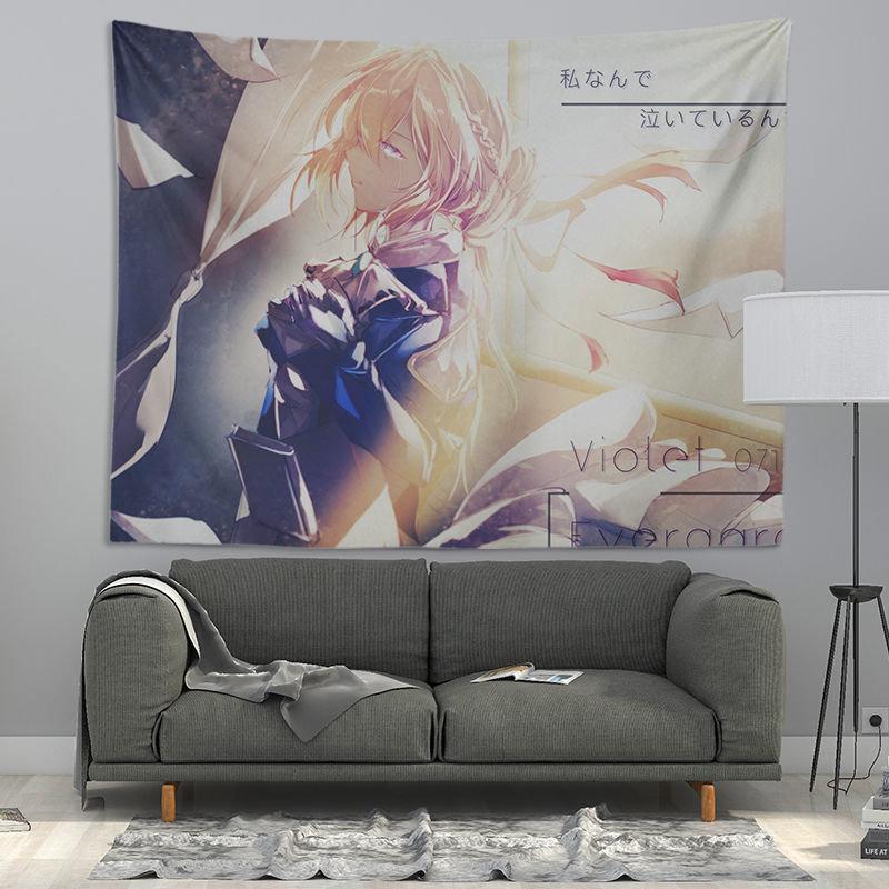 Blonde Anime Girl Mechanical Hand Tapestry Wall Hanging Letter Sunset Warm Aesthetic Wall Art Otaku Dorm Bedroom Decor