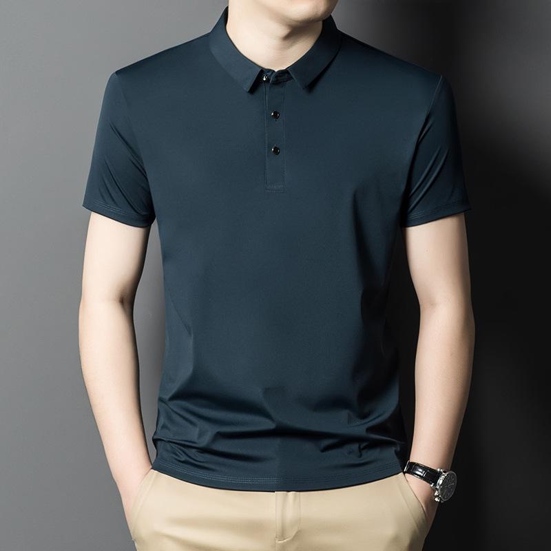 

Men s 2026 Summer Breathable Ice Silk POLO Shirt - High-End, Loose Fit, Casual Short Sleeve T-Shirt M темно-синий