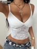 New V-Neck Lace Strappy Bodycon Sheer Sexy Low Back Crop Top