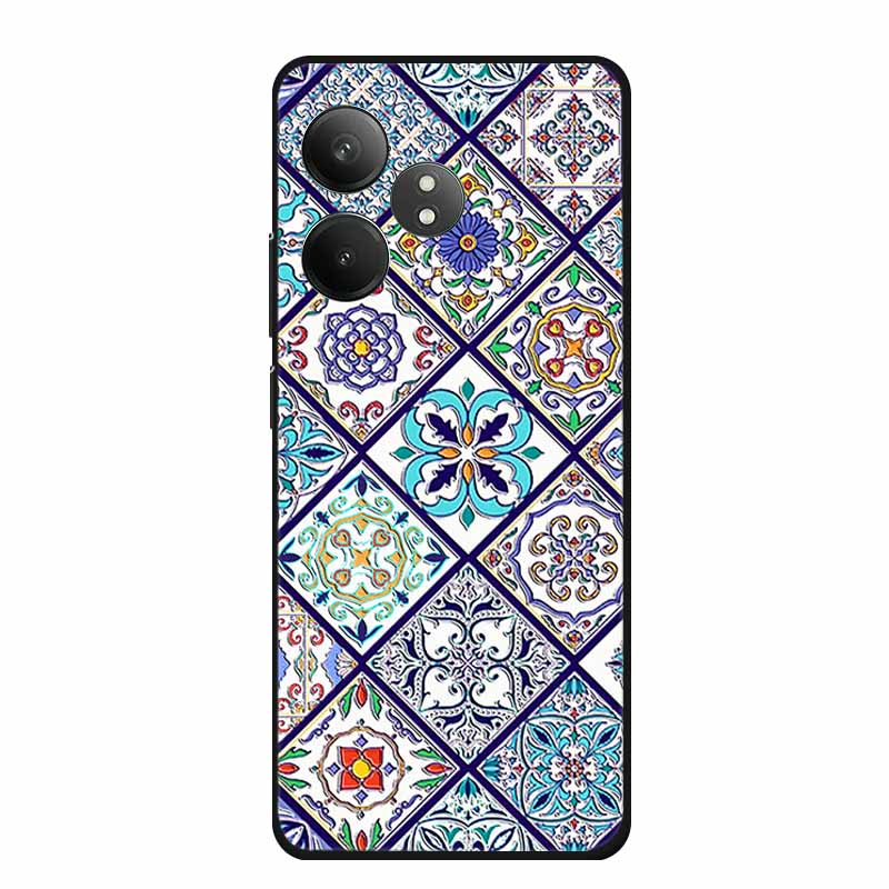 3D Emboss Case For Realme Narzo N61 Note 60 50 Realme GT 6 6T Neo6 SE C61 C63 Phone Case Flowers Black Silicone Soft Back Cover