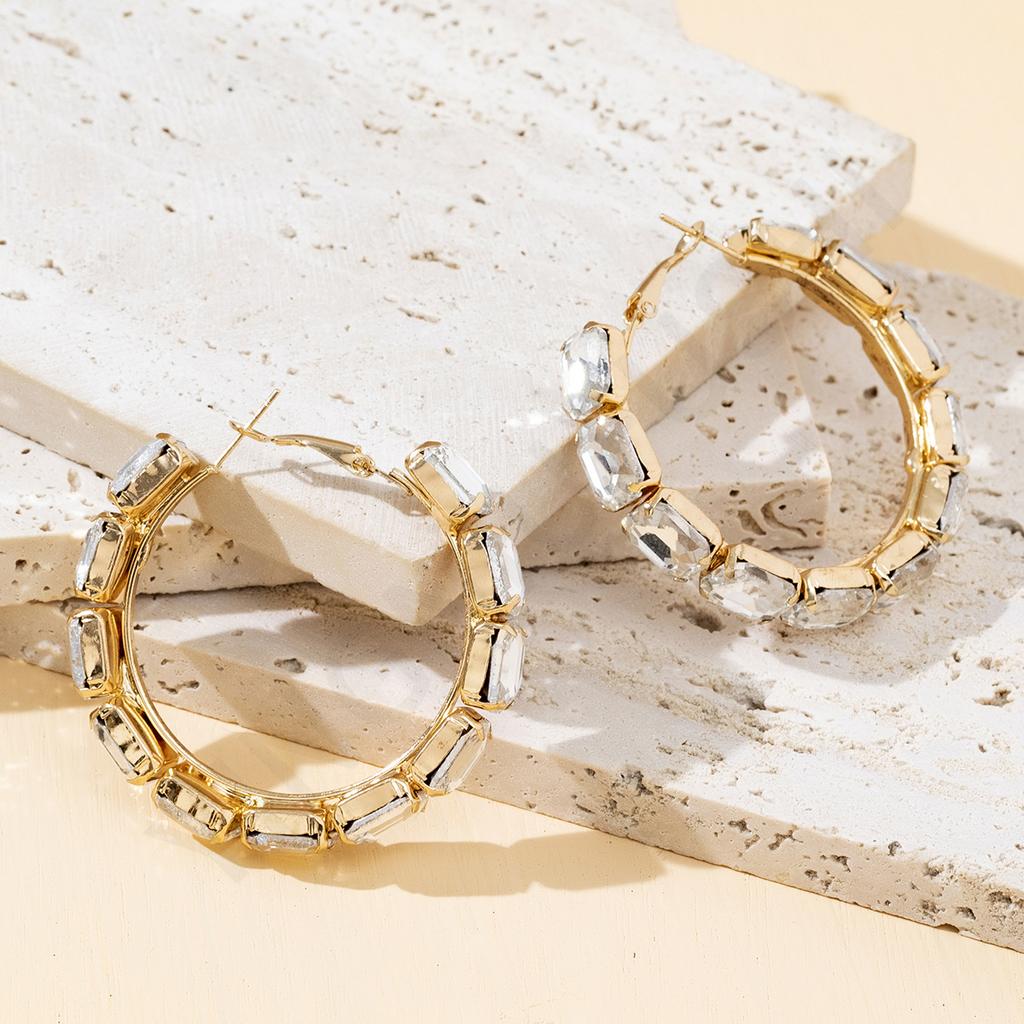 European and American baroque circle full diamond earrings personalized sweet and cool babes row diamond ear buckles trendy earrings