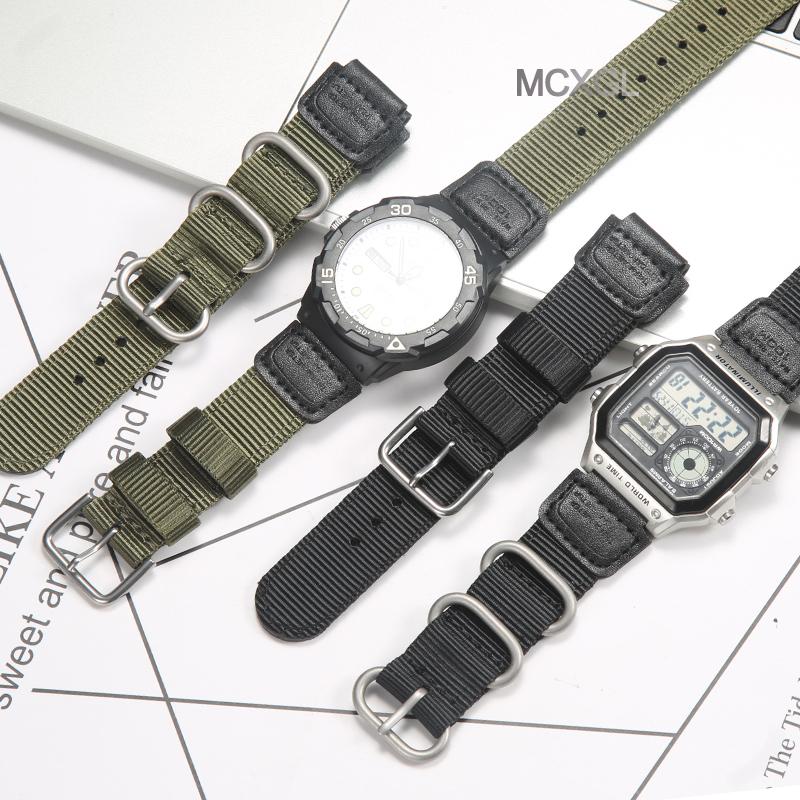 18mm Nylon-Uhrenarmband für Casio W800H Herren Canvas Sport Schwarz Grün Armband SGW300 F91W F105/108/A158/168 AE1200WH AE1300 Gürtel