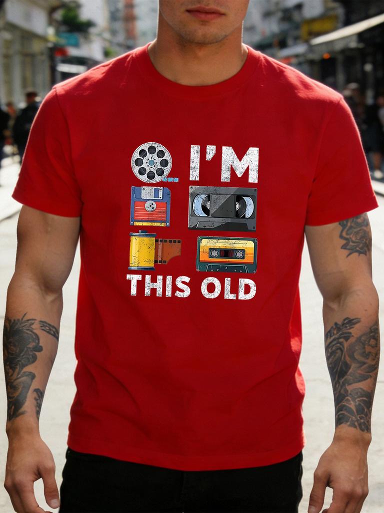 Herren Kurzarm Baumwolle Rundhals T-Shirt Ich Bin Diese Alte Retro Kassette Film Vintage Grafik Nostalgisches Geschenk Gen X Vater Tägliches Oberteil