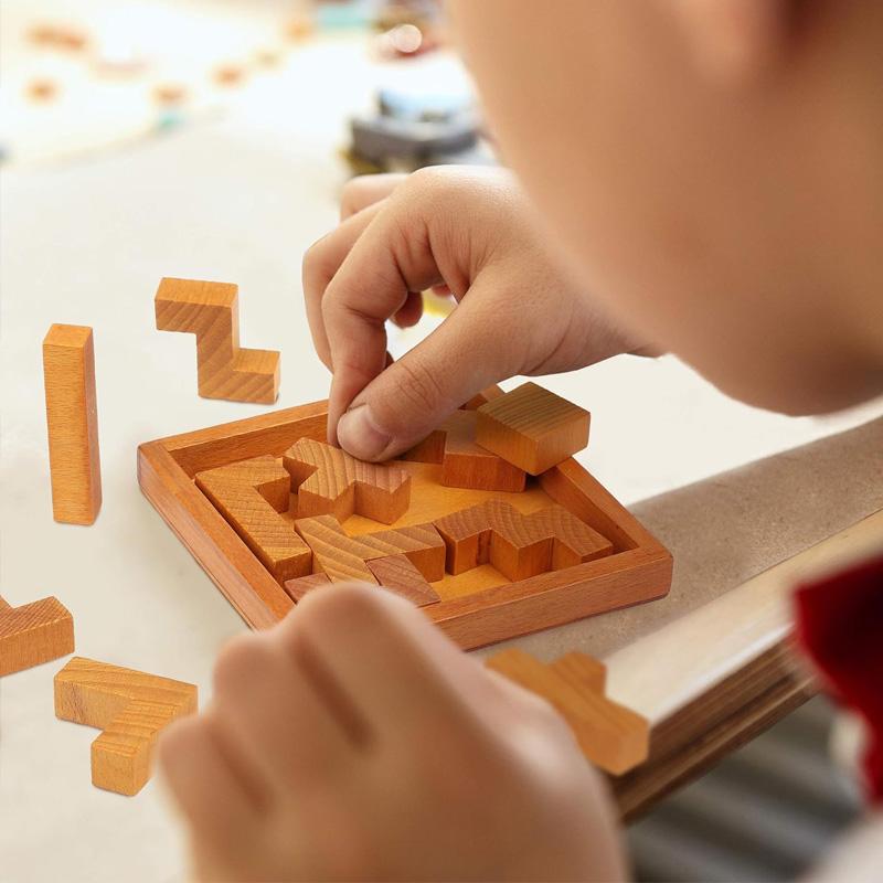 Classic Thirteen Geometric Tangram Wooden Brain Teaser Puzzles for Kids & Adults Impossible IQ Challenge Educational Toys