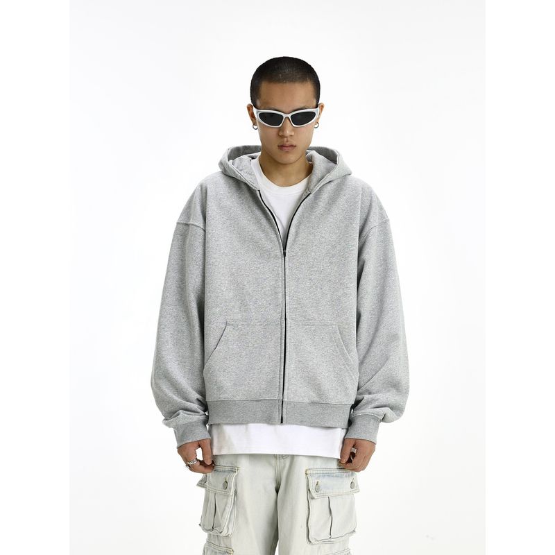 Spring & Fall Cleanfit Gray Hooded Sweatshirt Men and Women American Retro Casual Boxy Short Loose Coat Hoodie