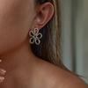 Gold Color Flower Stud Earrings Hollow Solid Retro Fashion Stainless Steel Jewelry for Women Unique Statement Trendy Accessories