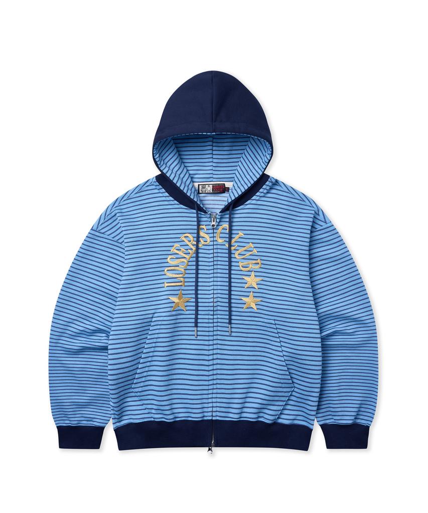 Losers Club Striped Two-Tone Two-Way Zip-Up Hoodie Sky Blue