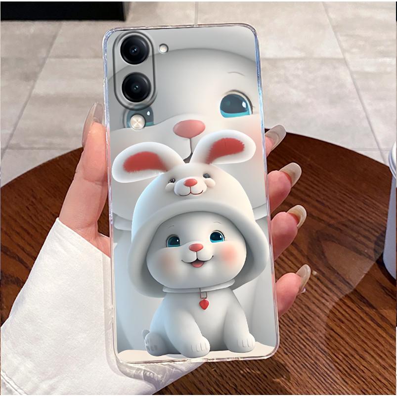 For Vivo Y04s Case Clear Luxury Cute Love Heart Rabbit Funny Pattern TPU Soft Silicone Phone Case For VivoY04s Y 04s Back Cover