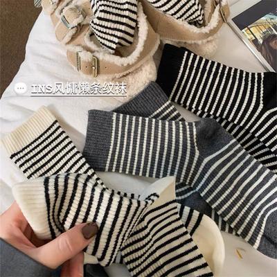 Cashmere Striped Socks Mid-Leg Socks Cotton Trendy Sports Season Long Tube Piles