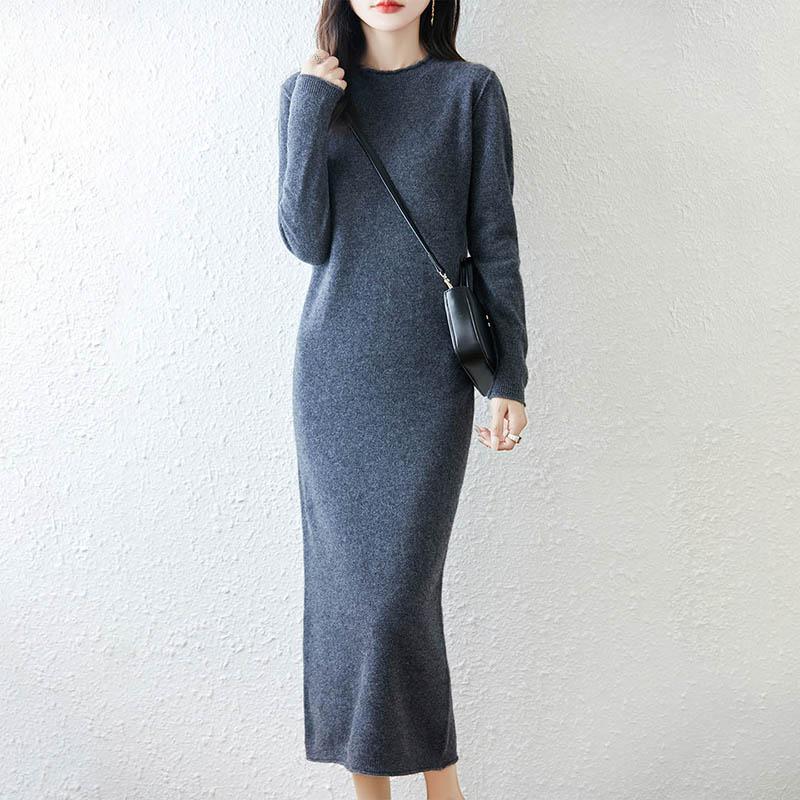 Women Sweater Dress 100% Wool MODERN NEW SAGA O-neck Knit Long Pullover Winter Jumpers Wool Long Dress Female