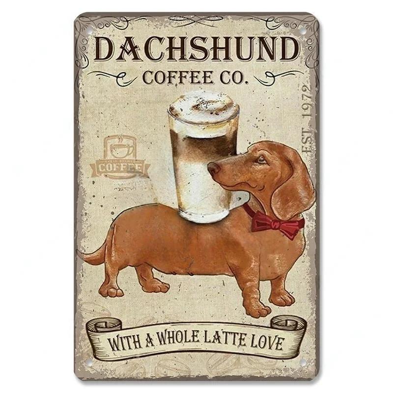 Pôster Vintage Cachorros Fofos de Estimação Placas de Metal de Estanho Dachshund Bulldog Placa de Metal Para Jardim Cafeteria Cozinha Decoração de Arte de Parede para Casa