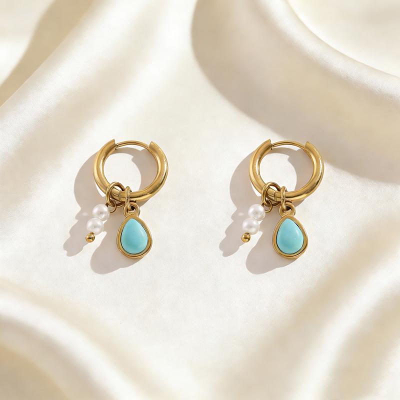 Simple Brown Teardrop Drop Earrings for Women Exquisite Vintage Pearl Beaded Hoop Earrings Trendy Casual Versatile Jewelry Gift