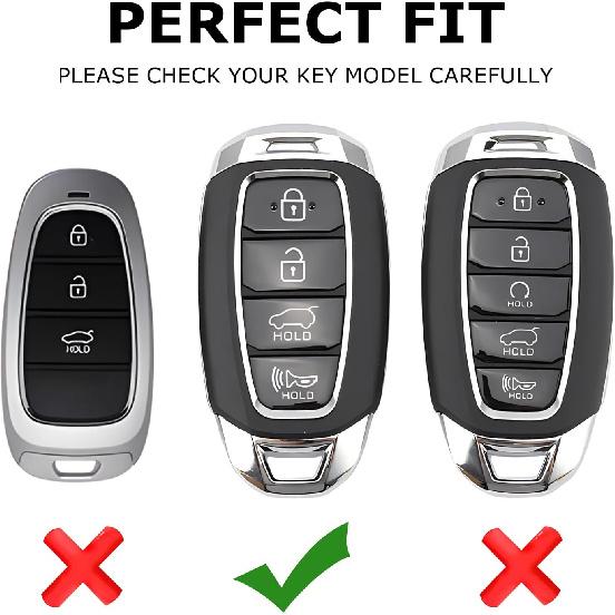for Hyundai Key Fob Cover, 4-Button, Keychain Accessories for 2018- Kona, Azera, Elantra GT, Santa Fe, Veloster, Venue
