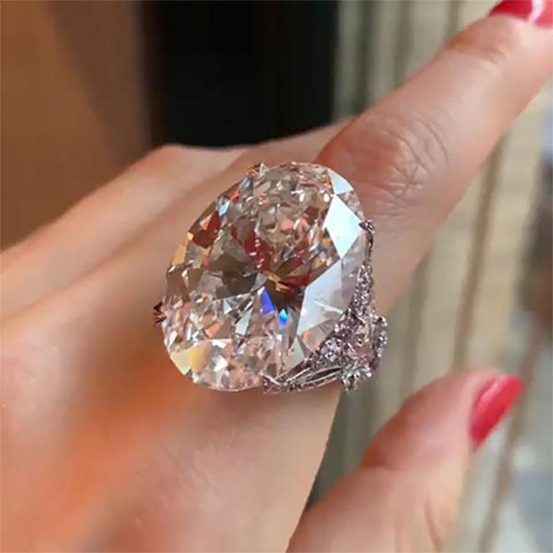 Elegant Oversized Oval Zircon Butterfly Women's Ring