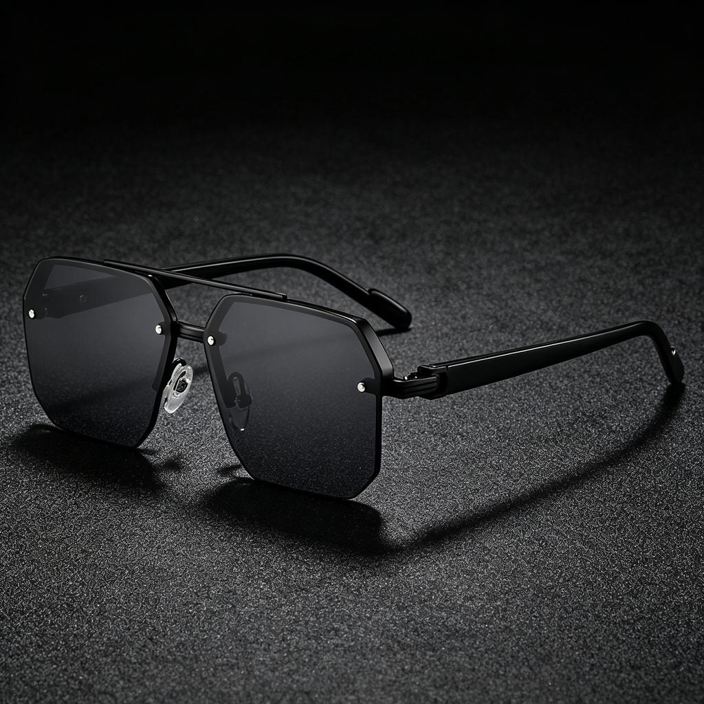 New double beam men's sunglasses driving big face thin sunshade glasses advanced half frame square sunglasses